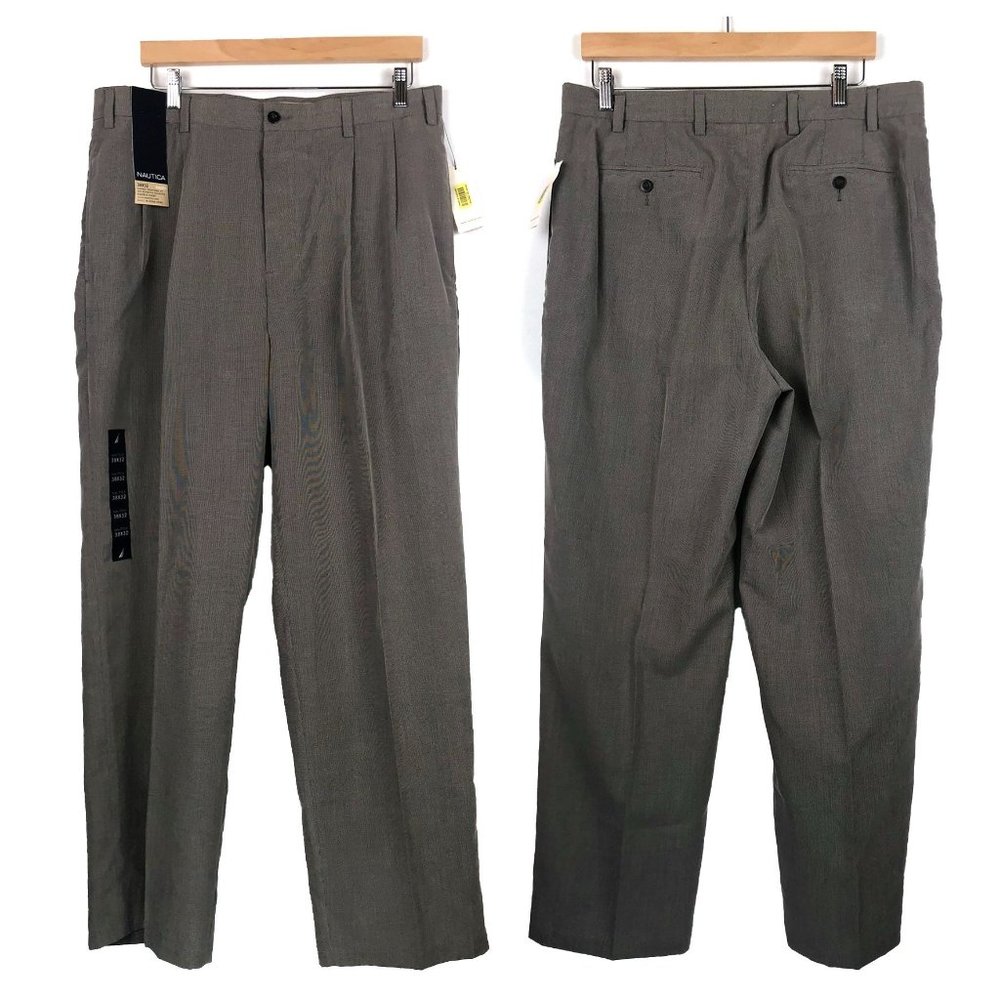 Nautica NWT Rigger Classic Fit Double Pleat Grey Gingham Pants Trousers 38x32